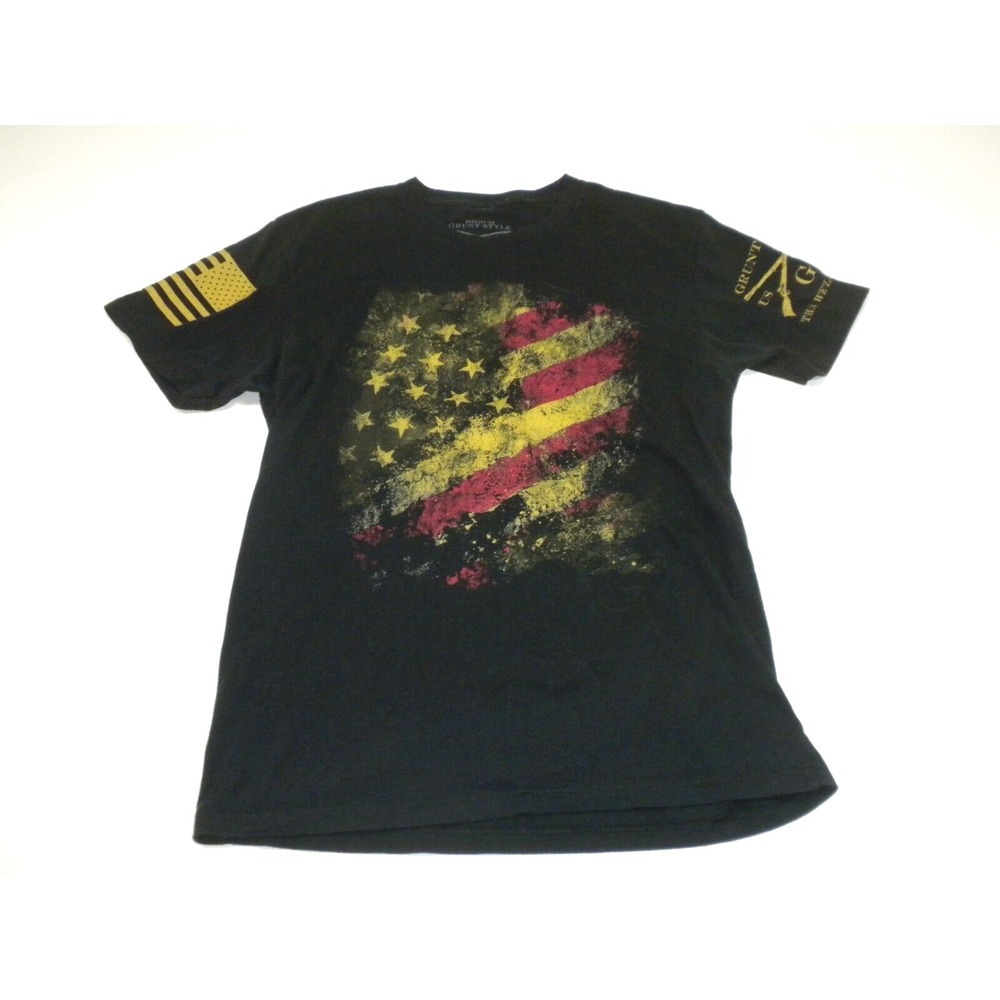 Grunt Style T-shirt M Black American Flag Military Patriotic USA‎ Short Sleeve